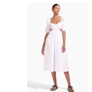 STAUD NWT $375 White Carina Midi Dress, Size Large